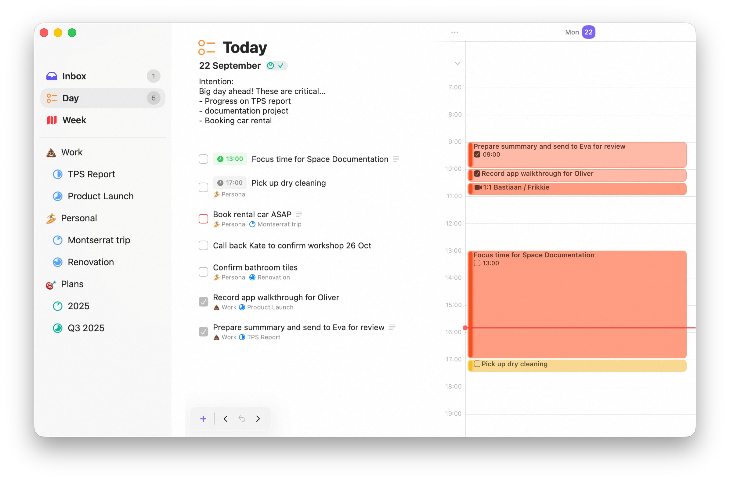 Space on Mac showing your day